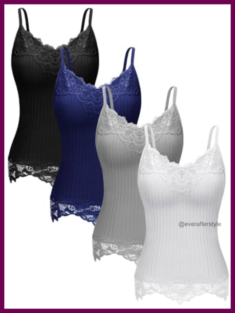 Long Lace Tank Top Camisole Spaghetti Strap V-Neck Fitted Layering Top